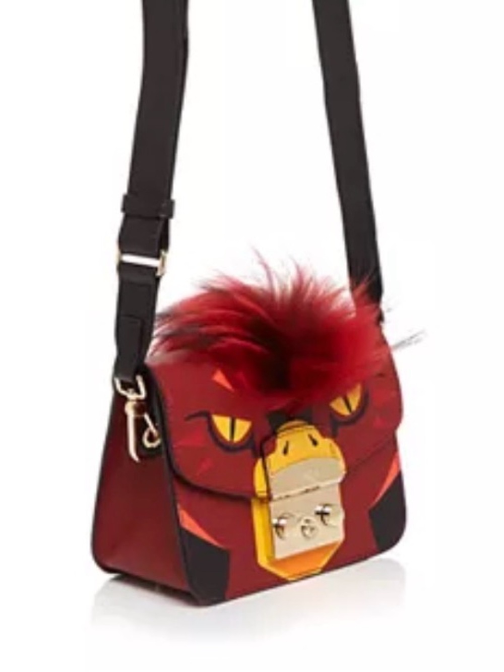 Furla Metropolis Toni Rubino Monster Crossbody Bag Red Faux Fur Mini Leather NWT